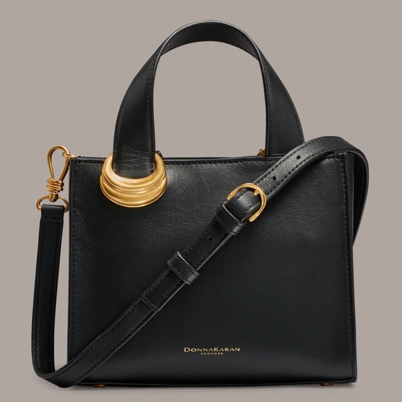 Donna Karan Handbags - NWT Donna Karan Hewlett Leather Top Handle Buckle Crossbody Black/Gold